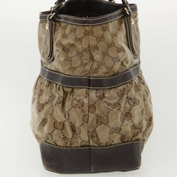 GUCCI GG Canvas Tote Bag Coated Canvas Beige Dark Brown Auth - Picture 13 of 16